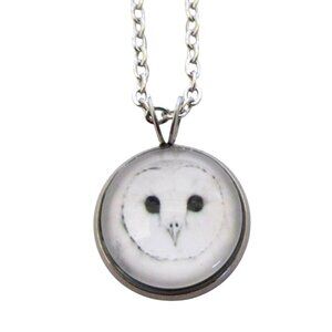 New Barn Owl Glass Pendant Necklace With 20" Satinless Chain Bird Nature Gift